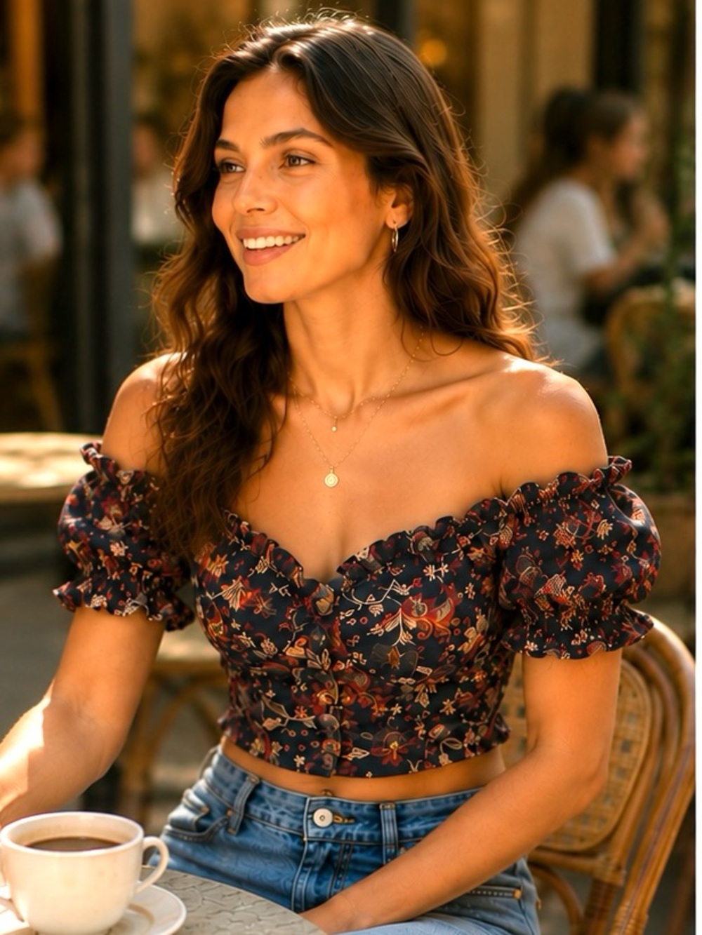 Bombay Paisley Floral Button-Front Crop Top